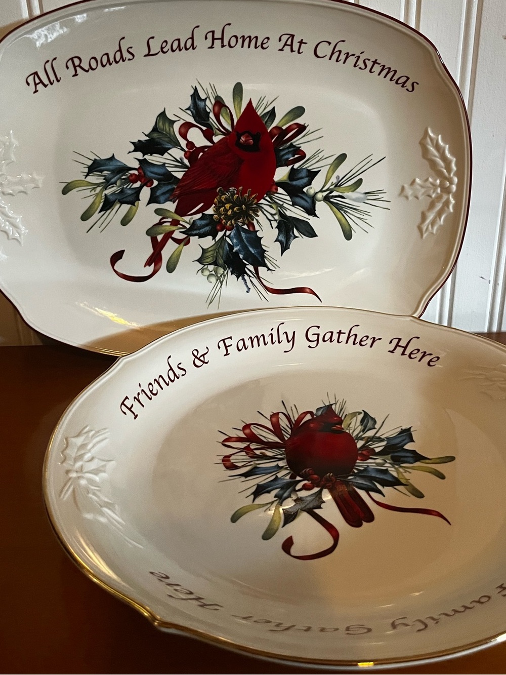 LENOX Holiday Cardinal Serving Bowl & Platter - Red Cardinal Christmas Set